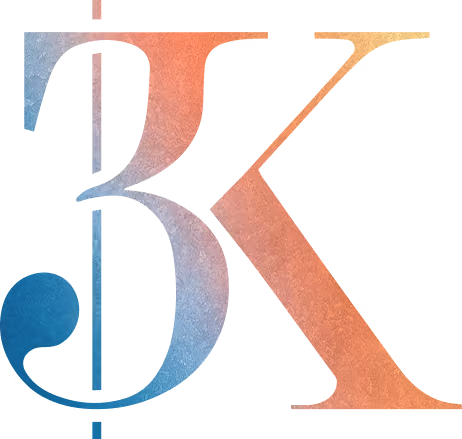 Stylized letters B and K merged with a gradient fill from blue to orange on a transparent background.