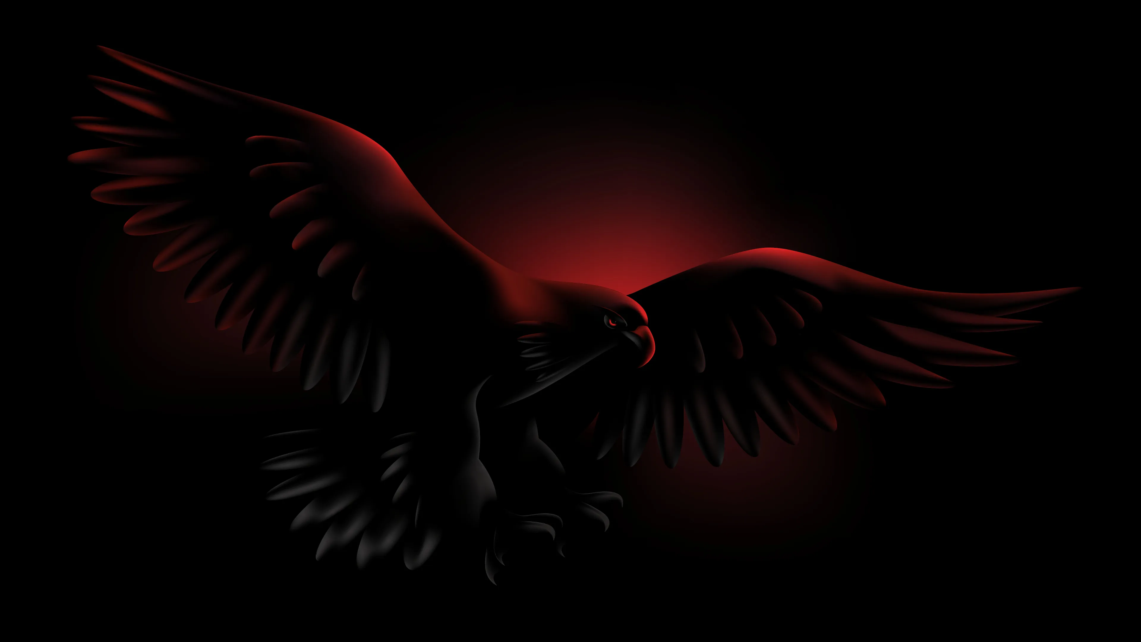 Zu sehen ist eine Adler-Illustration in Schwarz- und Rottönen. Der Adler hat die Flügel aufgespannt.