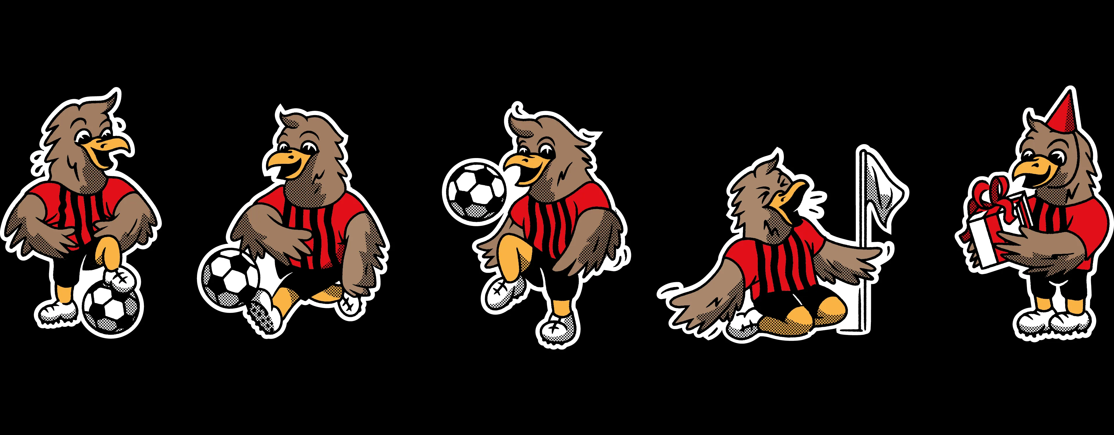 Zu sehen ist eine Übersicht von Franky Illustrationen. Franky ist das Maskottchen der "Junior Adler".