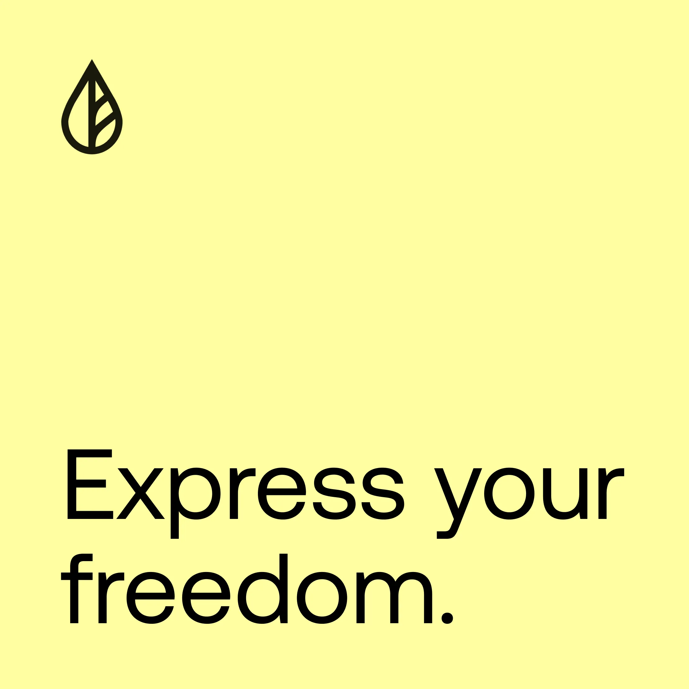 Grafik mit der Aufschrift "Express your freedom." und der neuen Bildmarke in Schwarz auf hellgelbem Hintergrund.