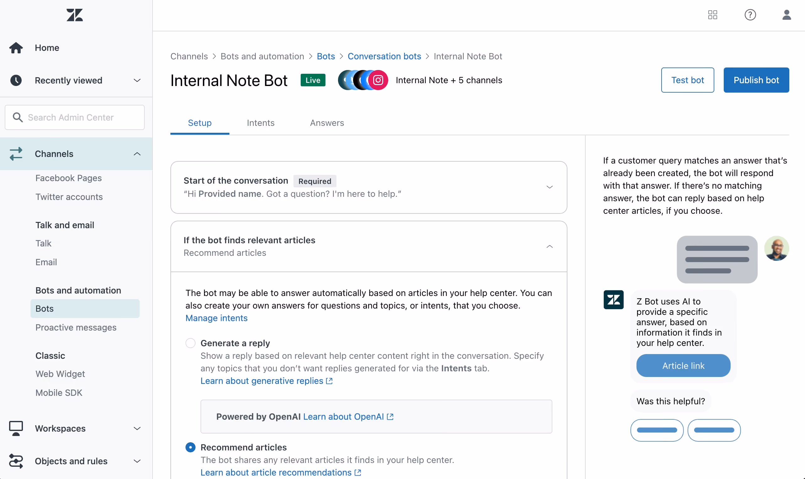 Zendesk Answer Bot Screenshot