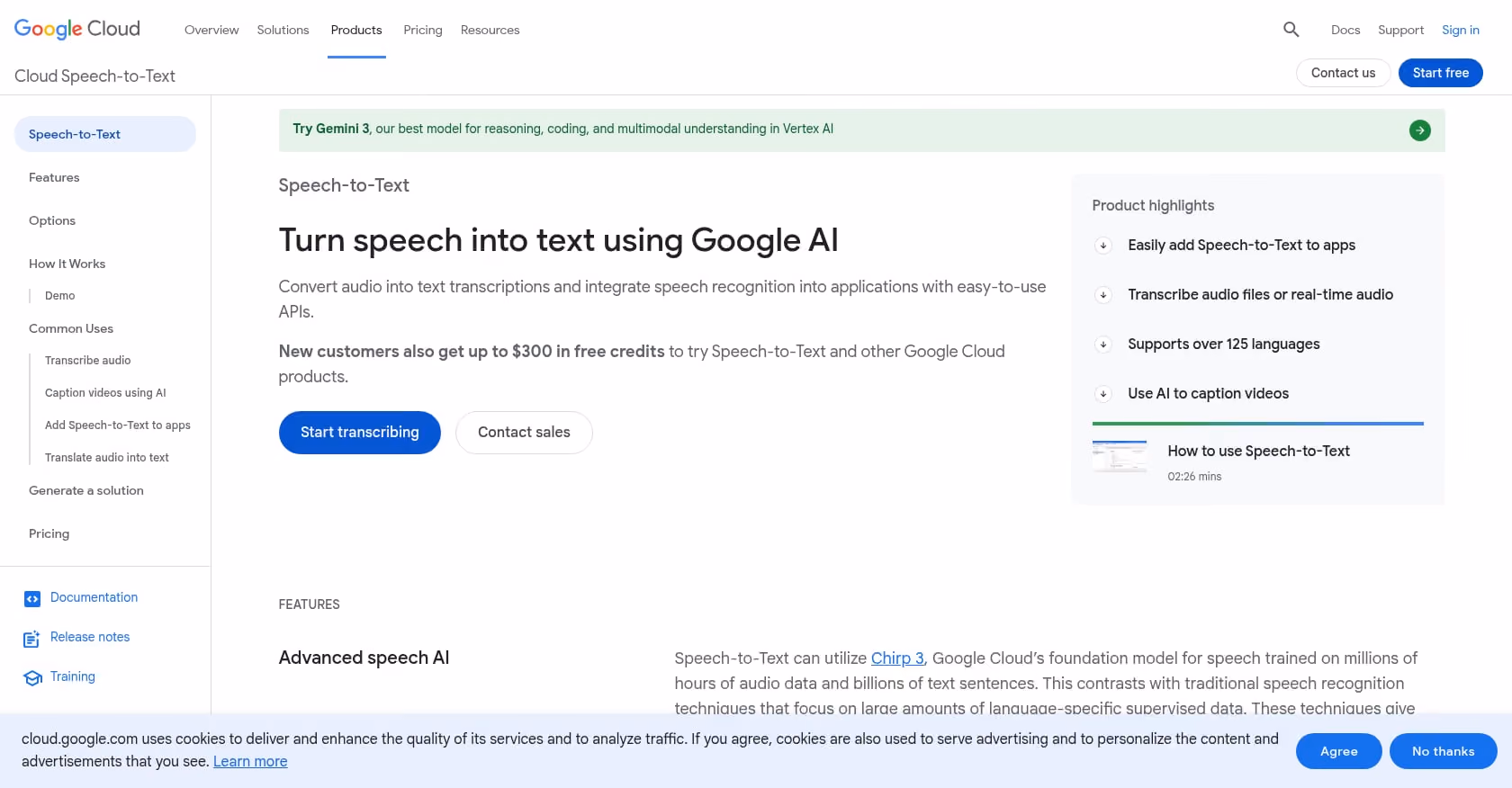 Google Cloud Speech-to-Text v2 Screenshot