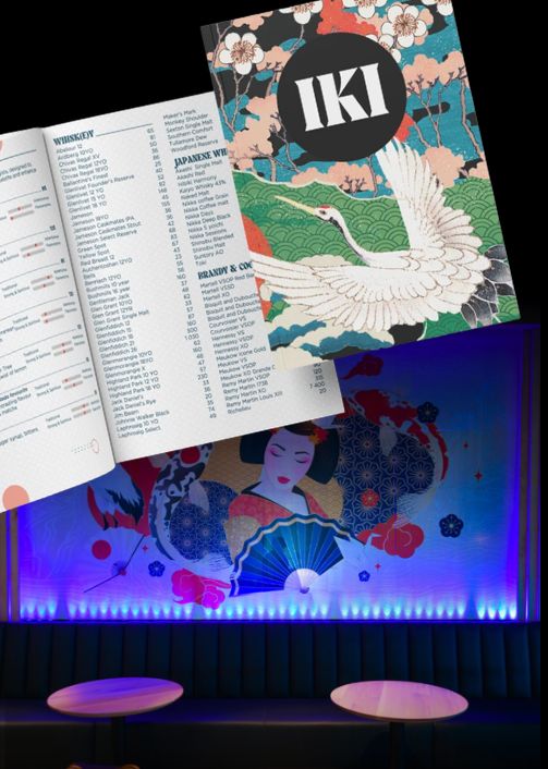 IKI was a vibrant Japanese restaurant at The Zone @ Rosebank, renowned for its lively nightlife and exceptional sushi. I developed a cohesive brand experience across multiple touchpoints, including the menu design, wallpaper murals, social media content and promotional flyers. The menu became a standout piece, helping create a memorable dining experience while reinforcing IKI's modern, energetic identity.