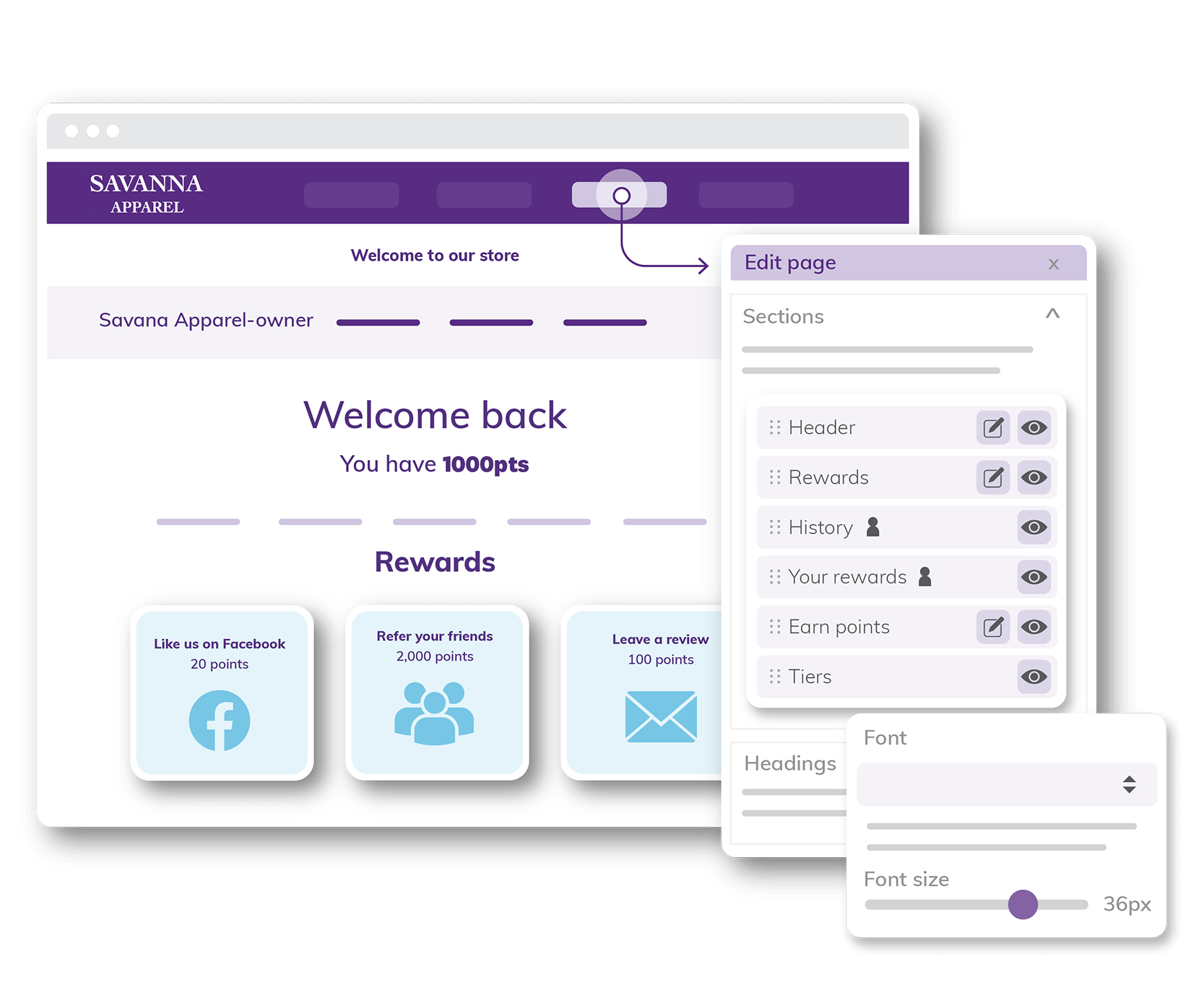 LoyaltyLion Loyalty Page Editor interface