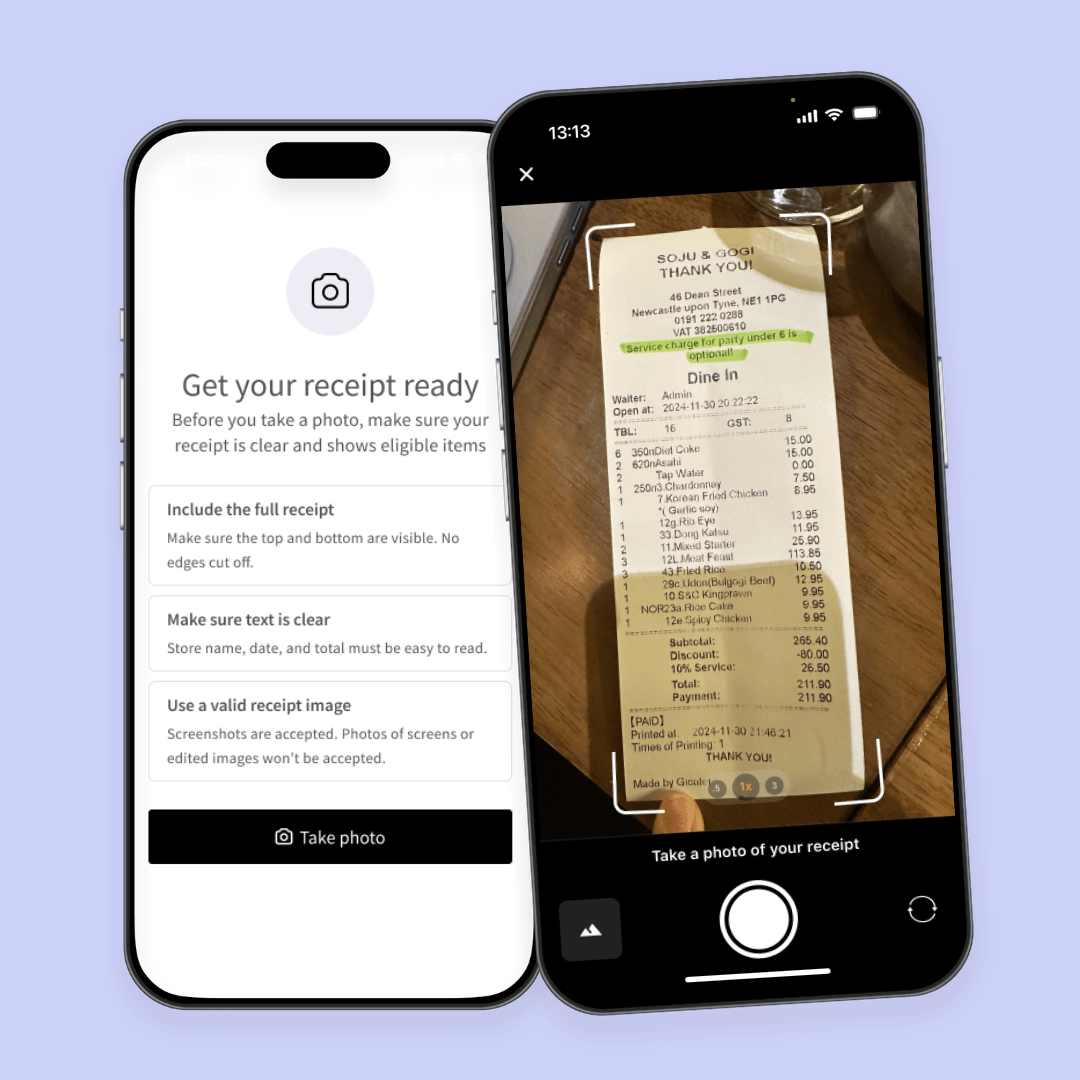 Customer scanning a receipt to upload it