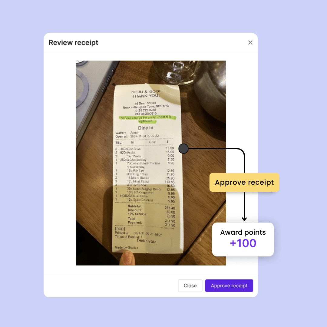 Approving and validating an uploaded receipt