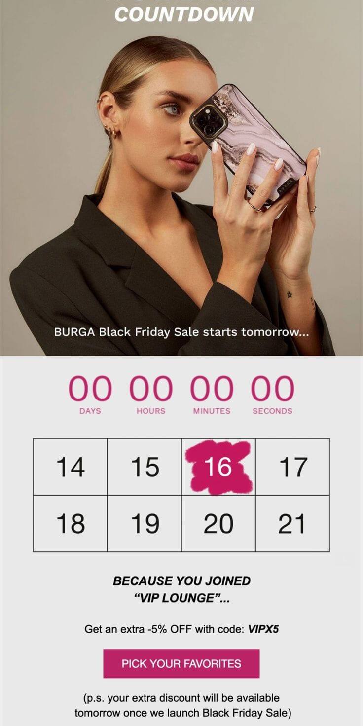 BURGA BFCM loyalty email example