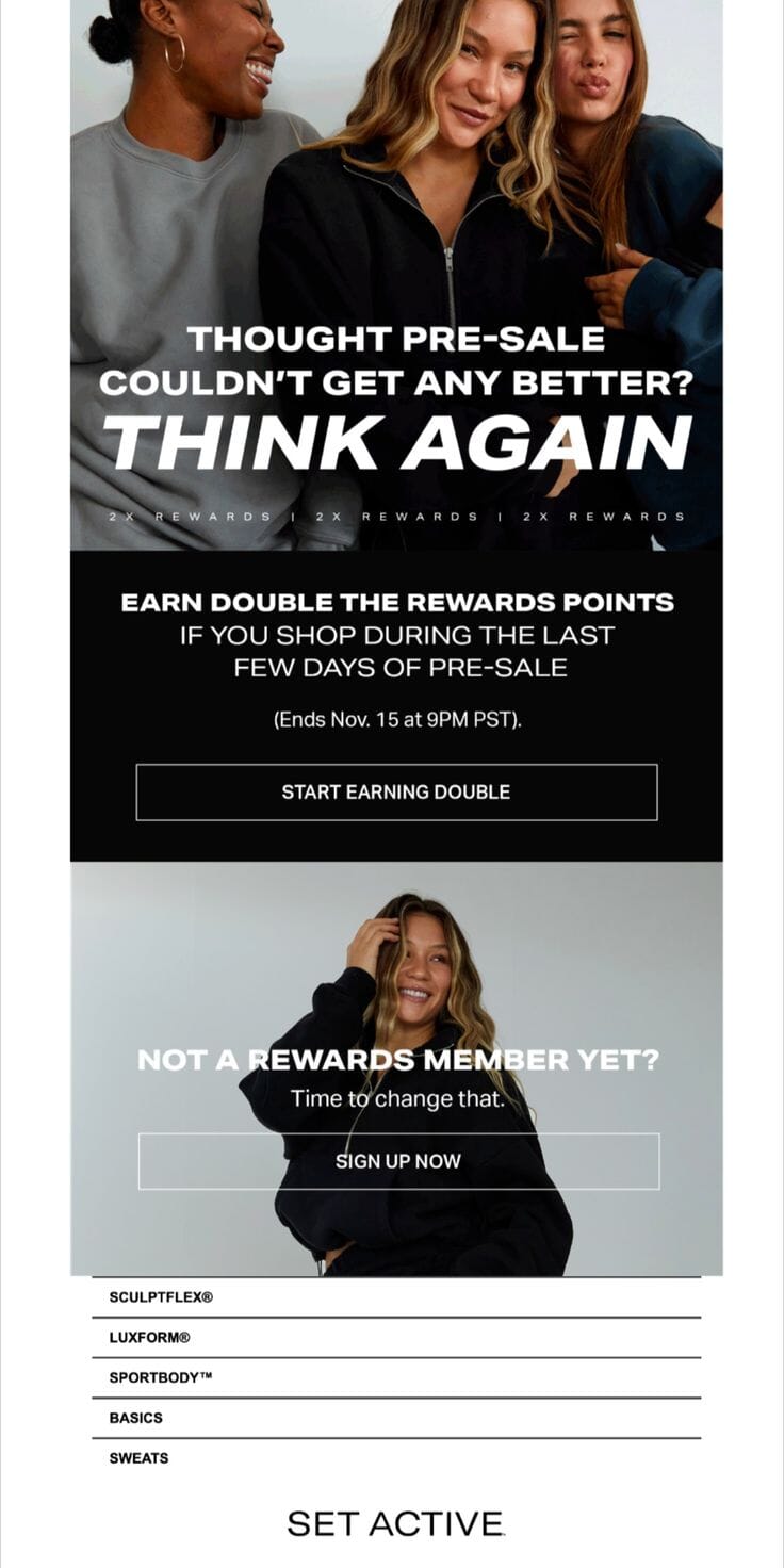 SET ACTIVE BFCM loyalty comms example