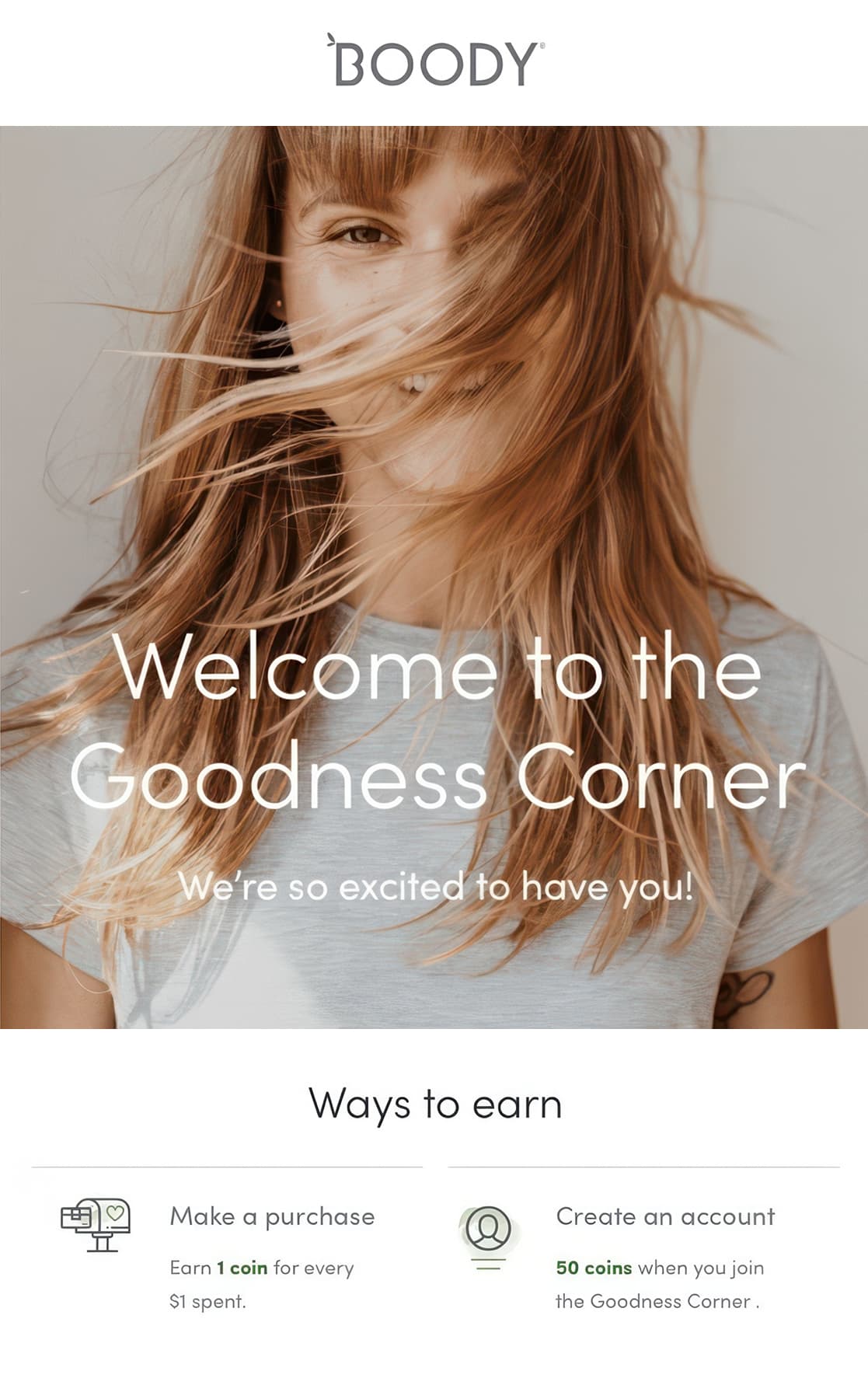 Boody welcome email example
