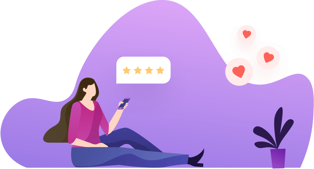 Shopper rating a brand on her phone with hearts and stars
