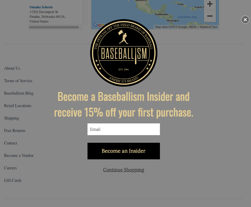 Baseballism loyalty program popup