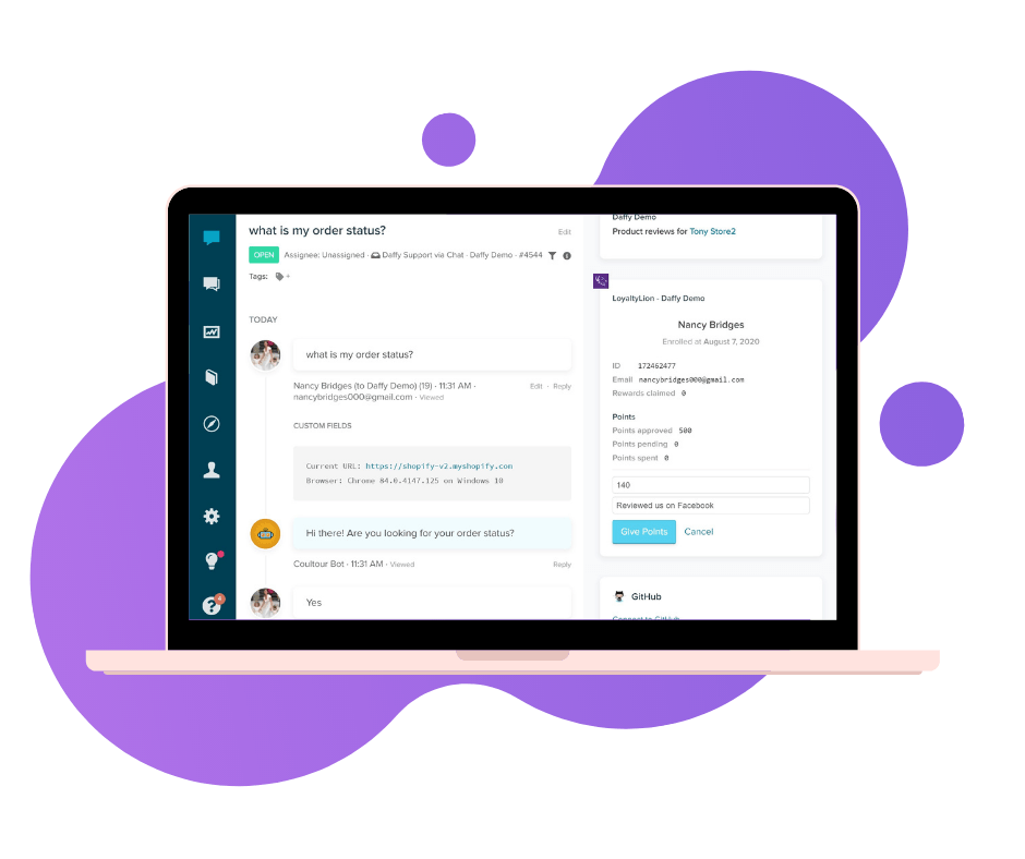 Awarding LoyaltyLion points to a shopper from inside a Re:amaze conversation