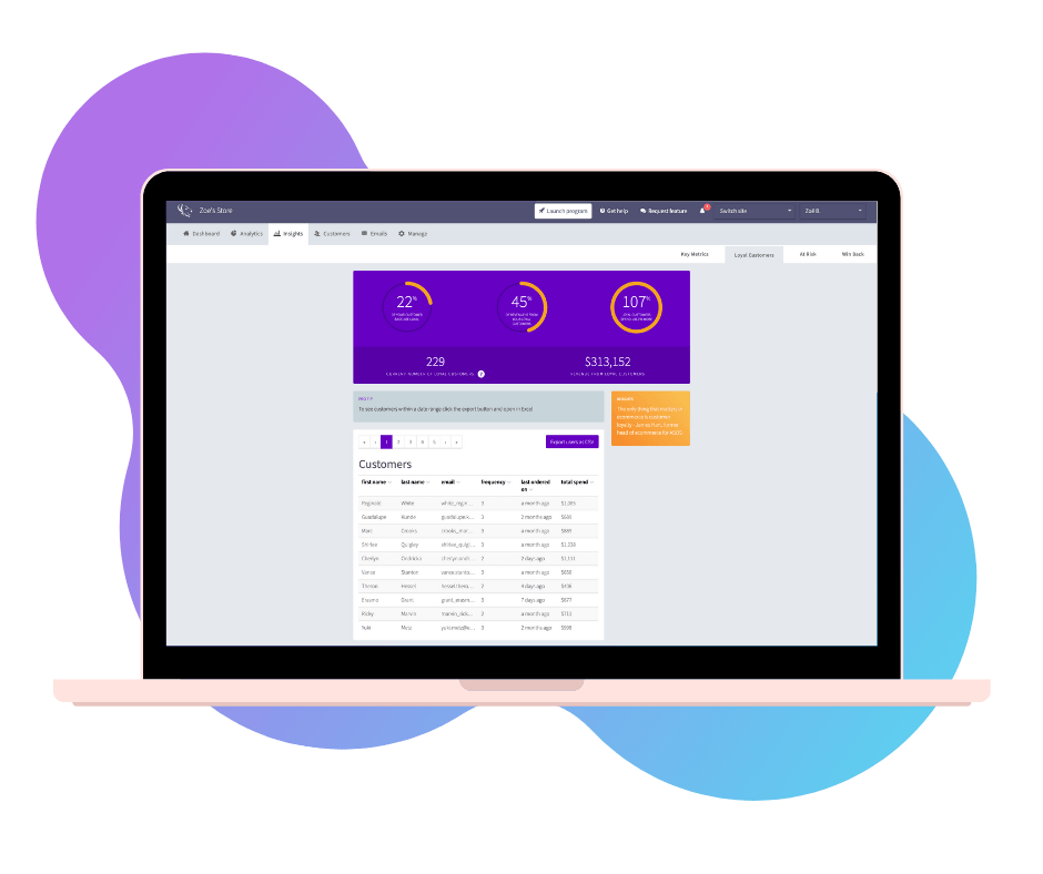 LoyaltyLion loyalty insights shown in a Venn Apps mobile app