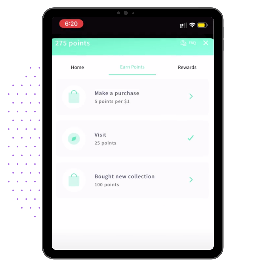 LoyaltyLion earn-points screen inside a Vajro mobile app