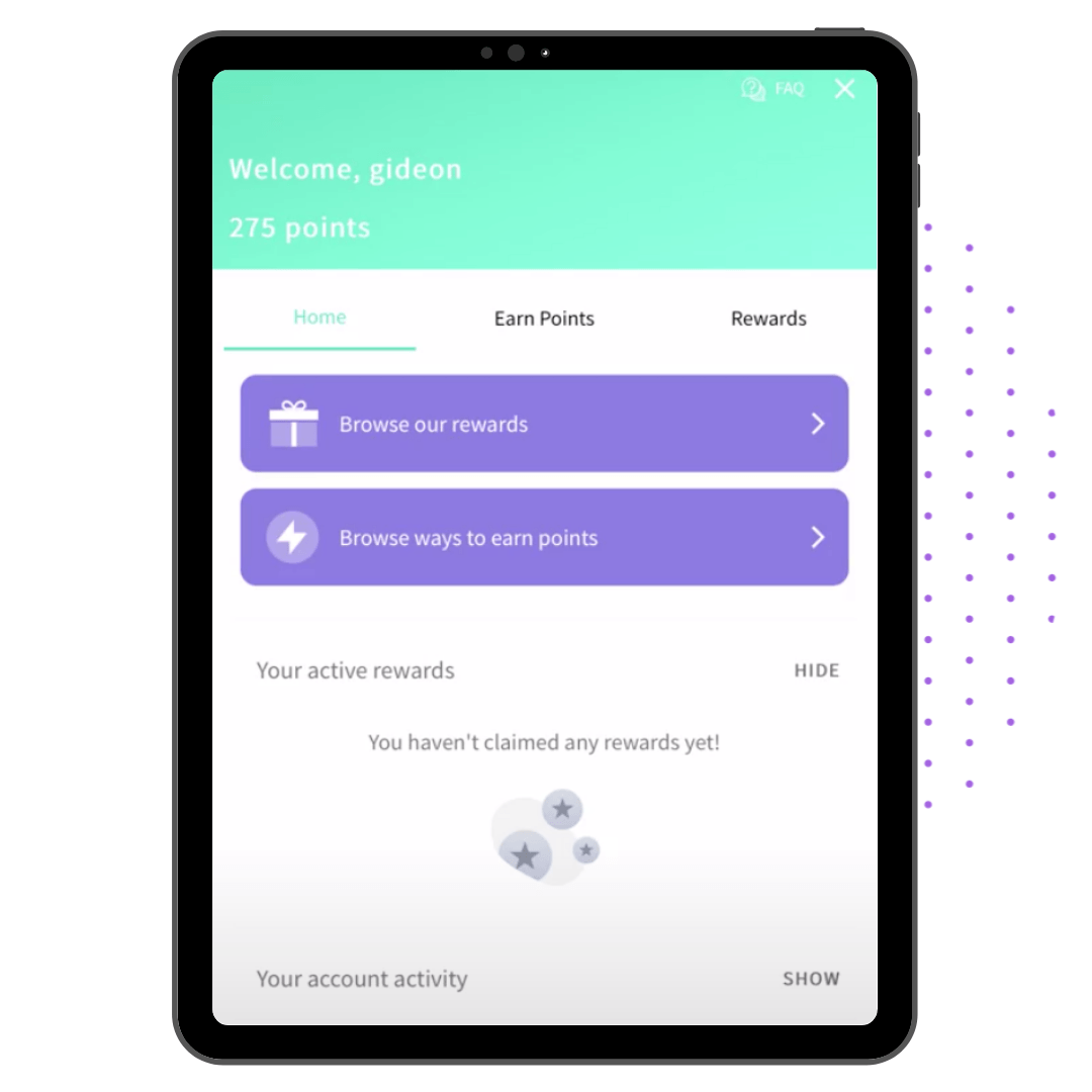 LoyaltyLion rewards home screen inside a Vajro mobile app