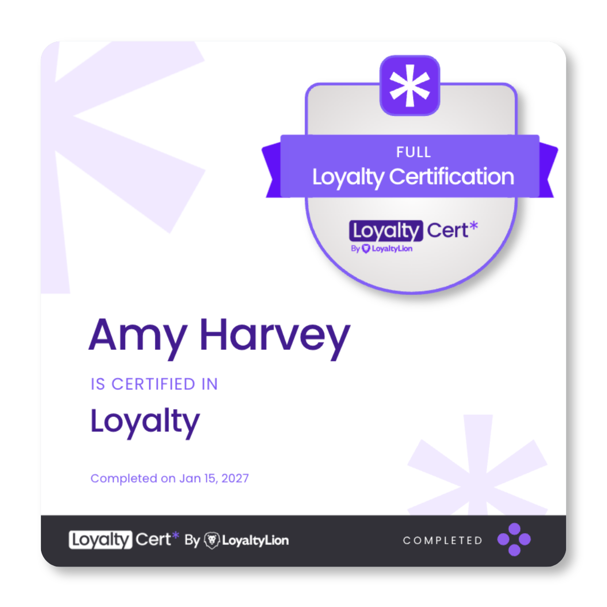 Example Full Loyalty Certification certificate from Loyalty Cert. by LoyaltyLion