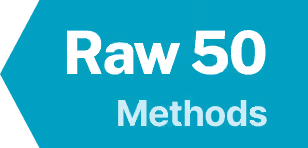 A turquoise and black achievement badge displaying “Raw 50 in Maths Methods” in large white lettering, created to highlight an outstanding EdAtlas student result.