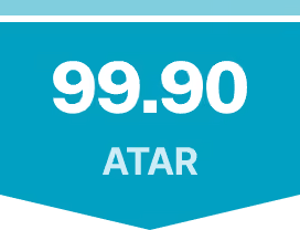 A turquoise and black achievement badge displaying “99.90 ATAR” in large white lettering, created to highlight an outstanding EdAtlas student result.