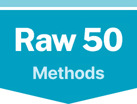 A turquoise and black achievement badge displaying “Raw 50 in Maths Methods” in large white lettering, created to highlight an outstanding EdAtlas student result.
