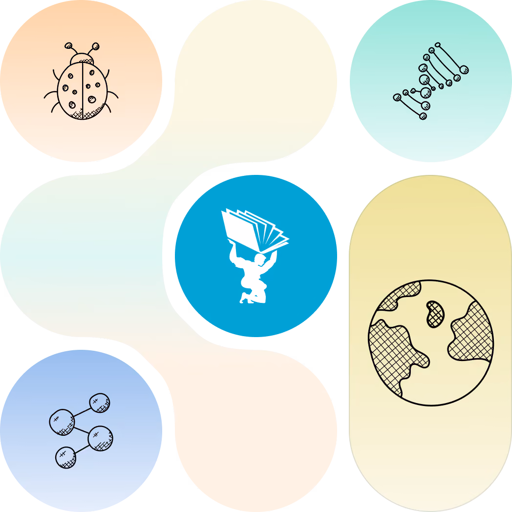 A detailed EdAtlas visual illustrating biology hero, using the organisation’s turquoise, black and light-blue design palette to support the surrounding content.