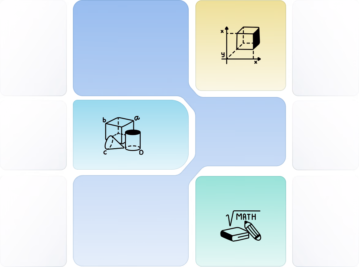 A detailed EdAtlas visual illustrating general math, using the organisation’s turquoise, black and light-blue design palette to support the surrounding content.