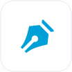 A turquoise fountain-pen nib symbol centered on a dark rounded-square tile with a thin white border, representing written application preparation.