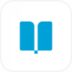 A turquoise open-book symbol centered on a dark rounded-square tile with a thin white border, representing study materials and academic learning.