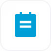 A turquoise clipboard symbol with two horizontal lines, centered on a dark rounded-square tile with a thin white border, representing a checklist or assessment.