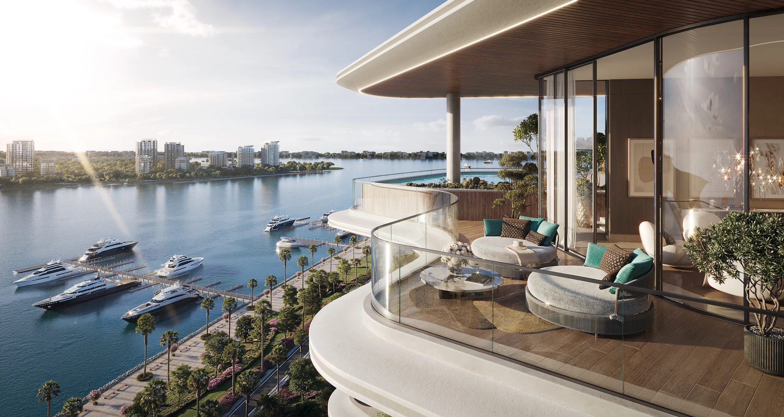 View of Lia’s cascading terraces overlooking the sea and surrounding cityscape