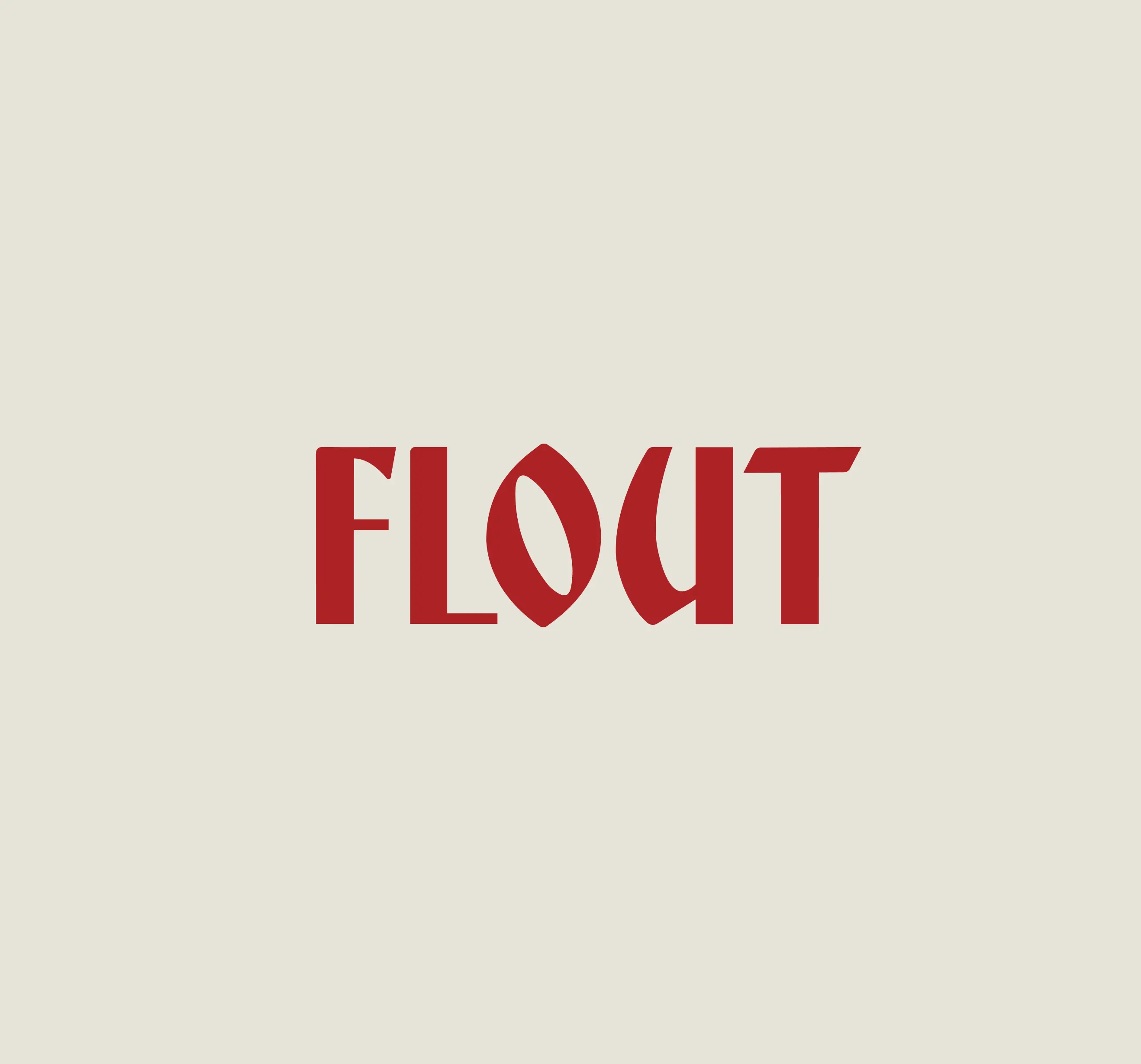 The word 'FLOUT' in stylized red uppercase letters on a beige background.