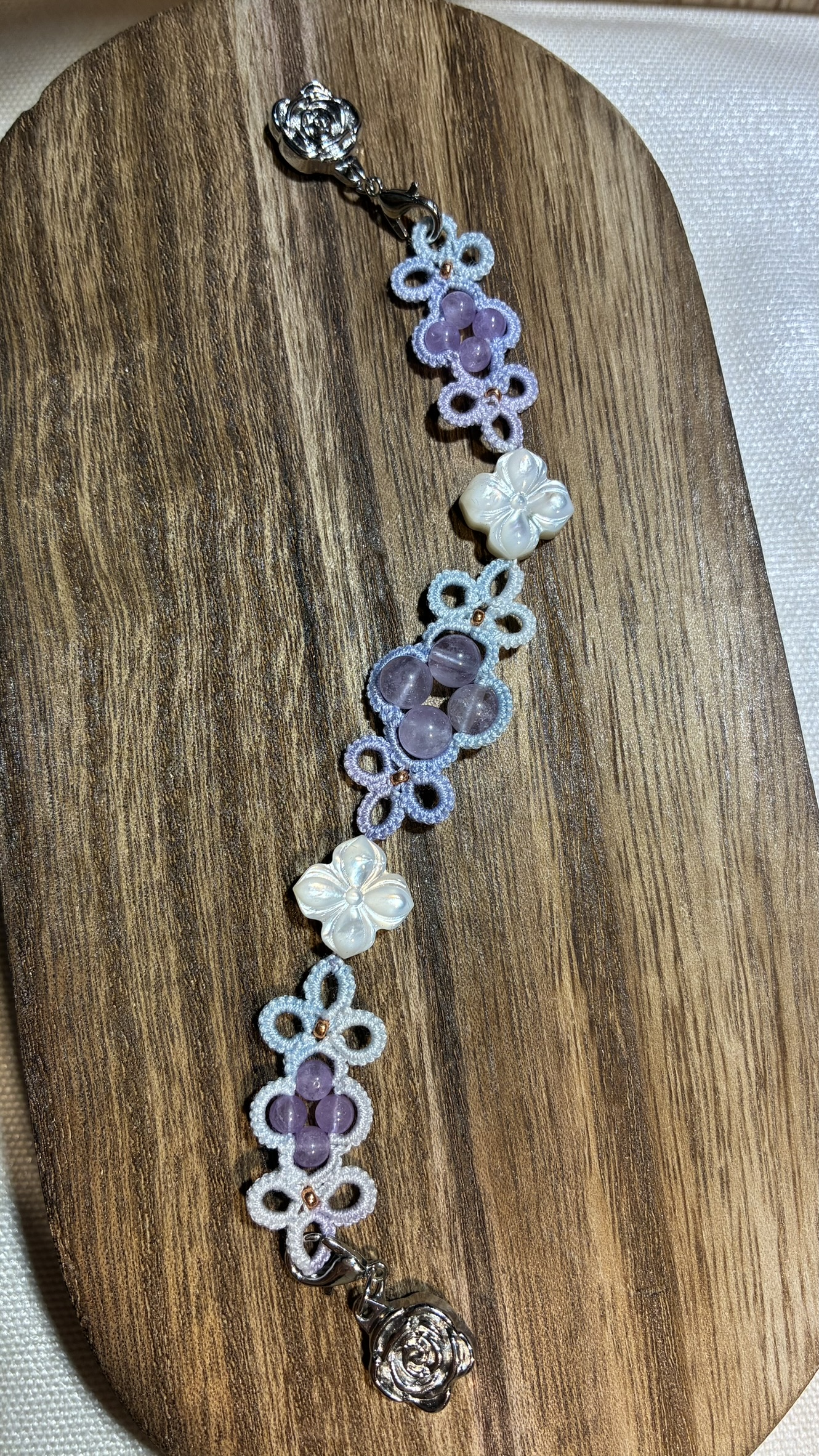 紫水晶 梭編手鍊 貝殼雕花