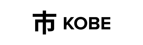 Black stylized logo with bright red lips above bold uppercase text reading KOBE.