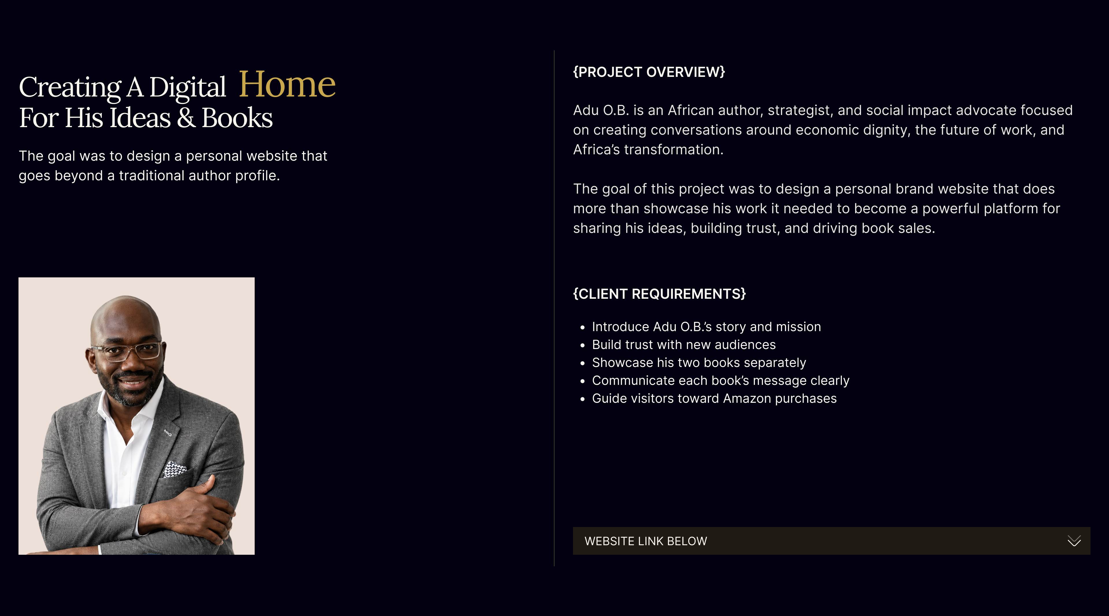 Adu O.B. personal brand website design by Mound Studio