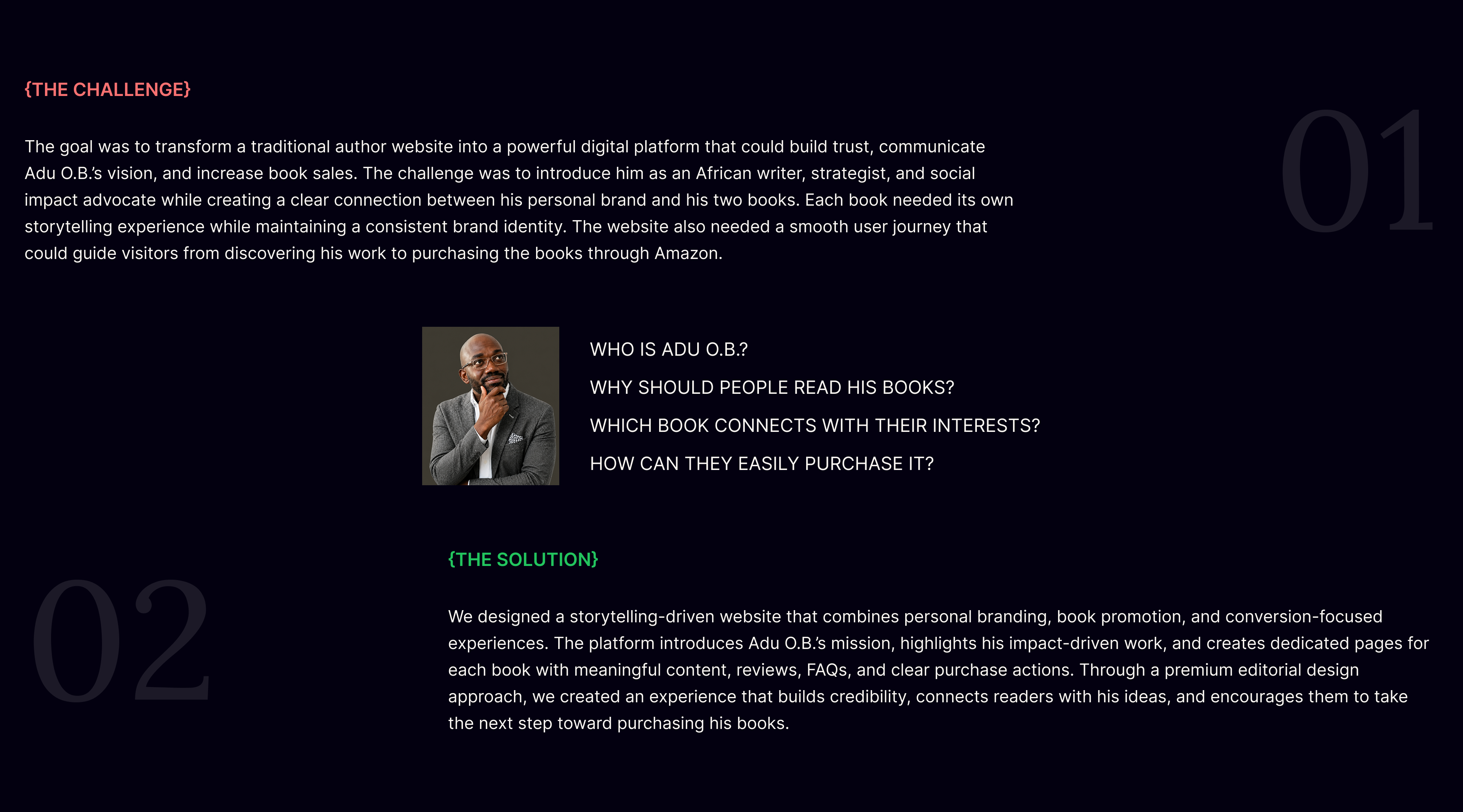 Adu O.B. personal brand website design, screen 2 of 18