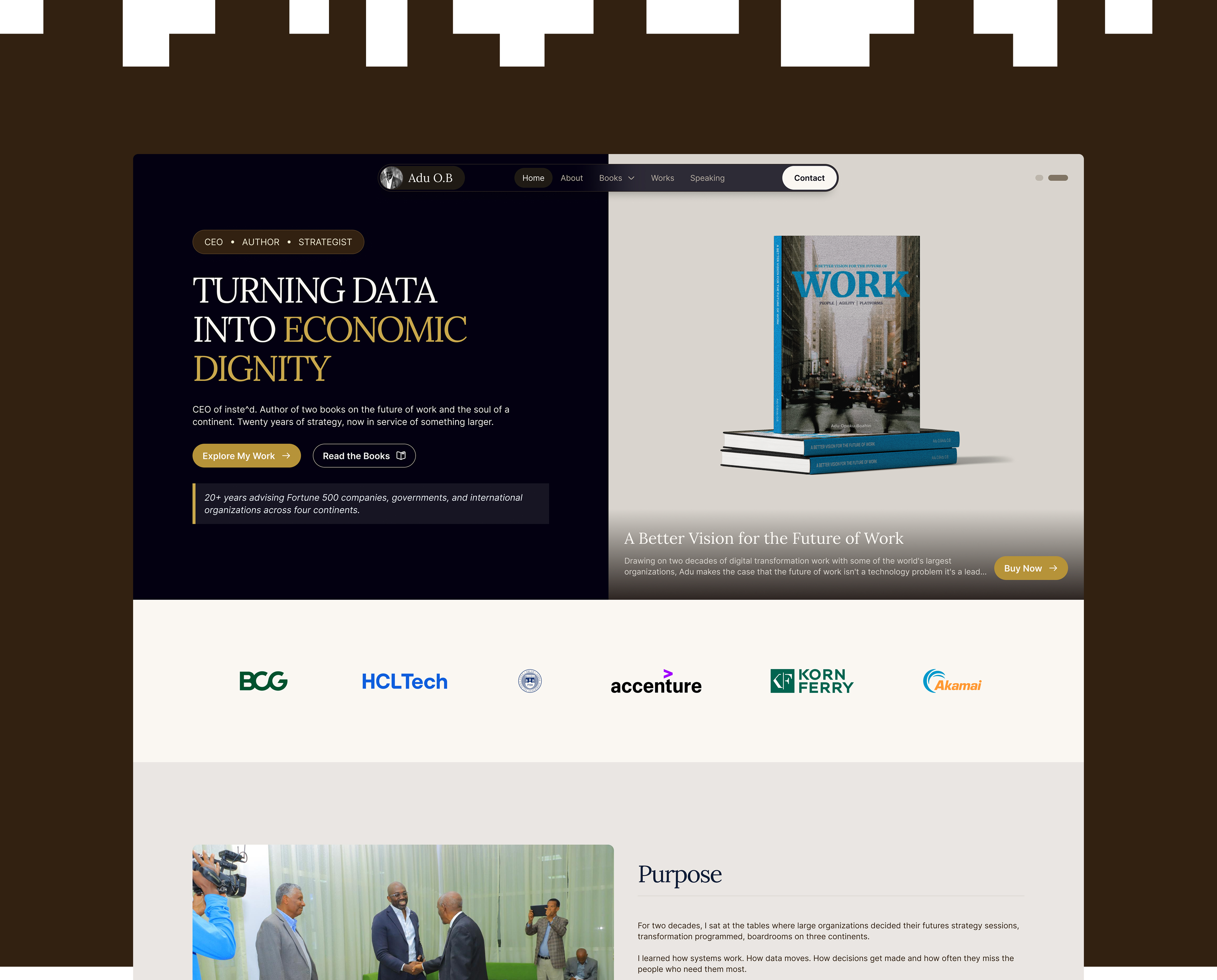 Adu O.B. personal brand website design, screen 3 of 18