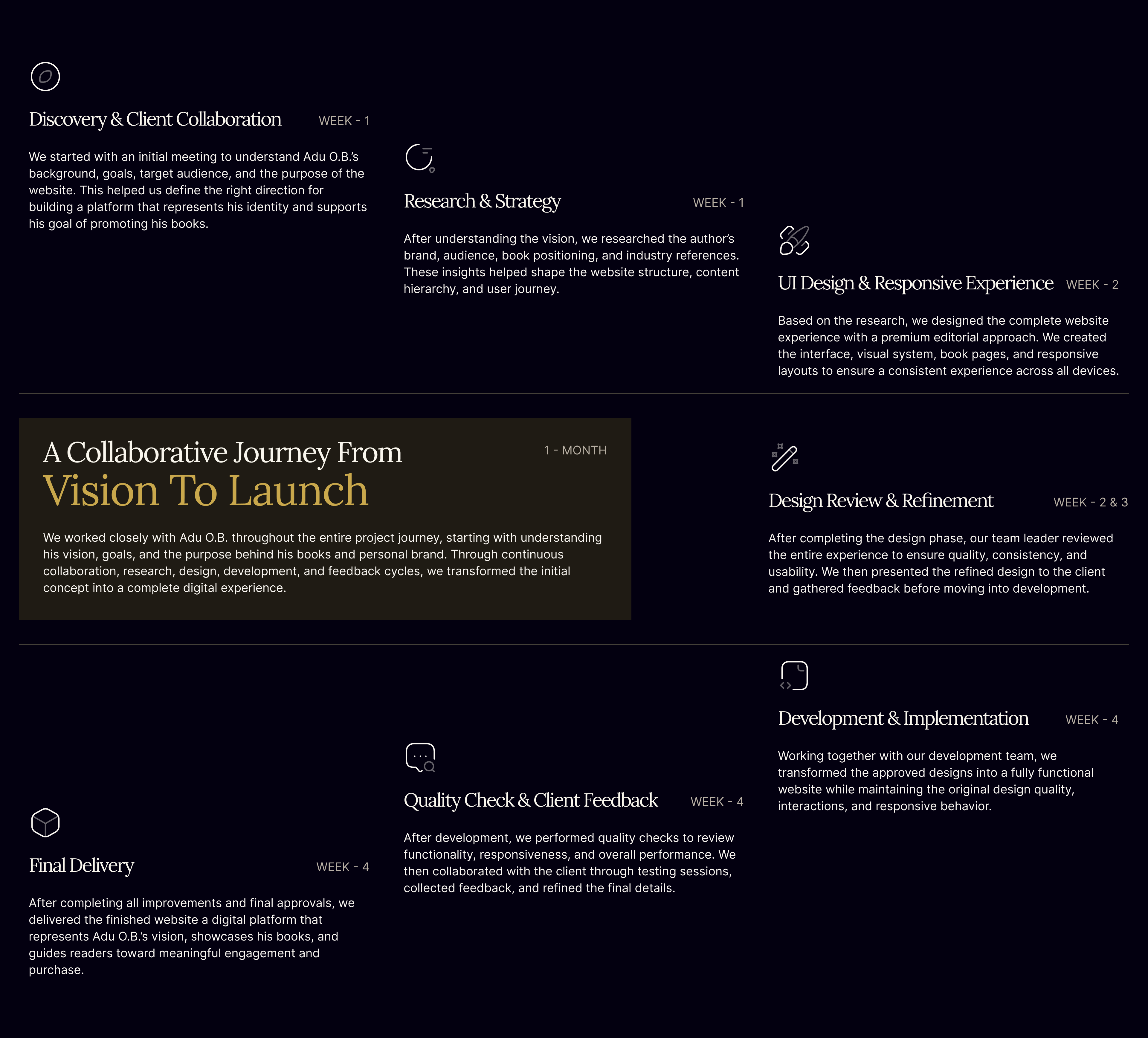 Adu O.B. personal brand website design, screen 4 of 18