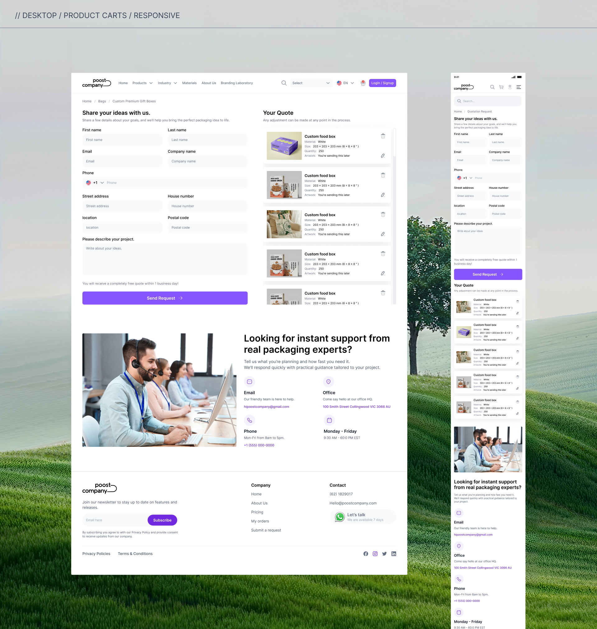 Poost custom packaging website design, screen 11 of 15