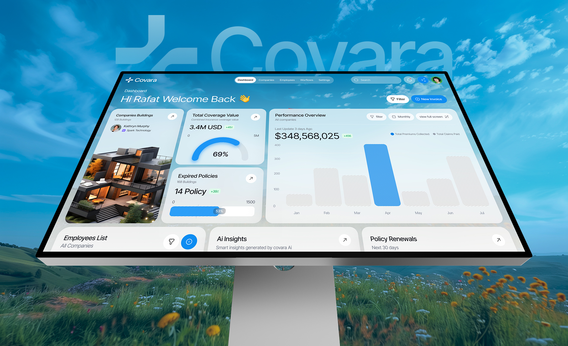 Covara insurance risk platform UI design by Mound Studio