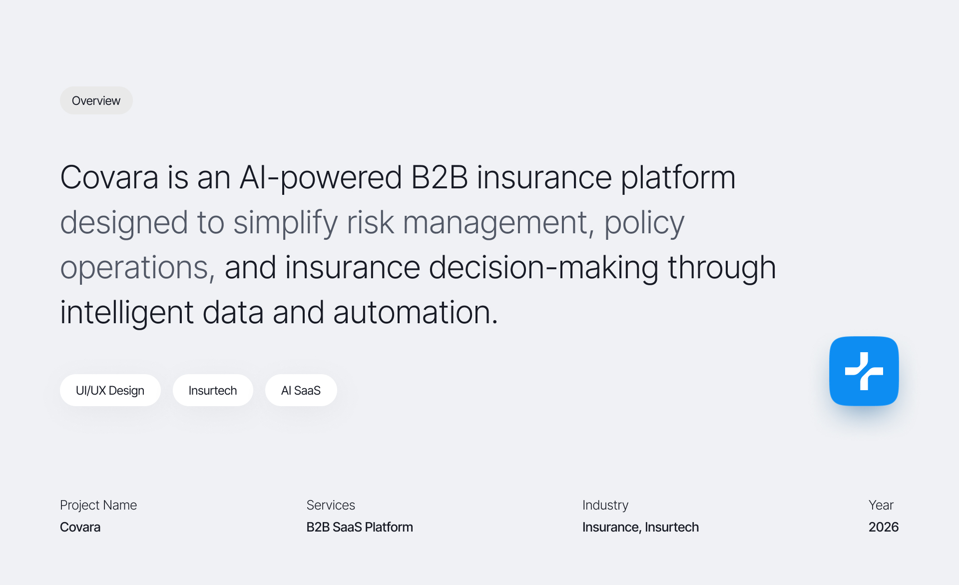 Covara insurance risk platform UI design, screen 2 of 17