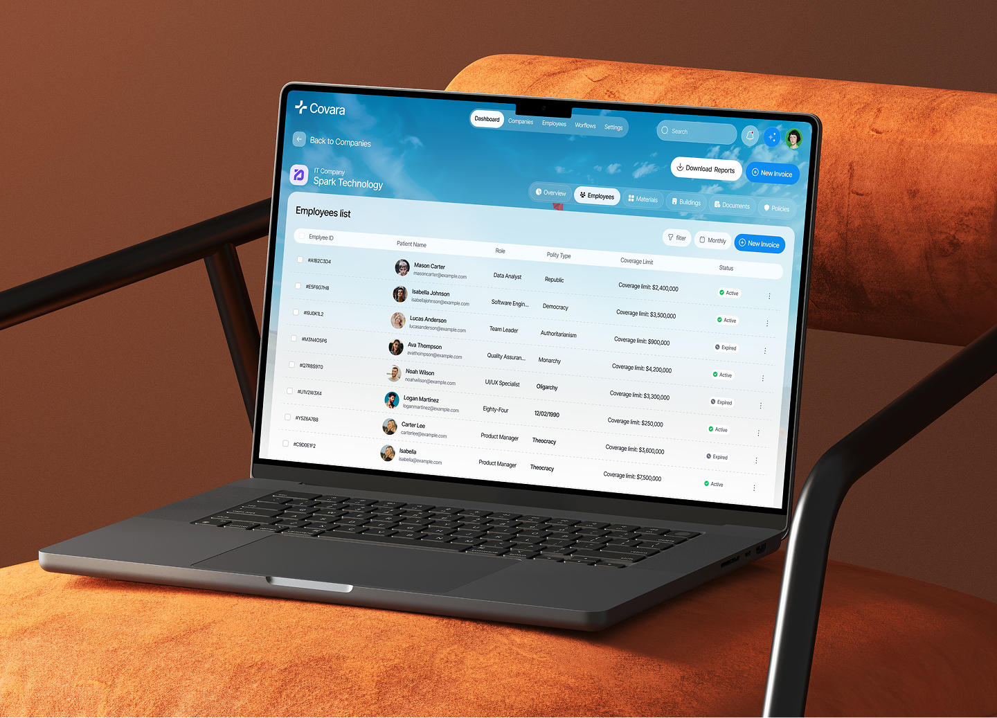 Covara insurance risk platform UI design, screen 5 of 17