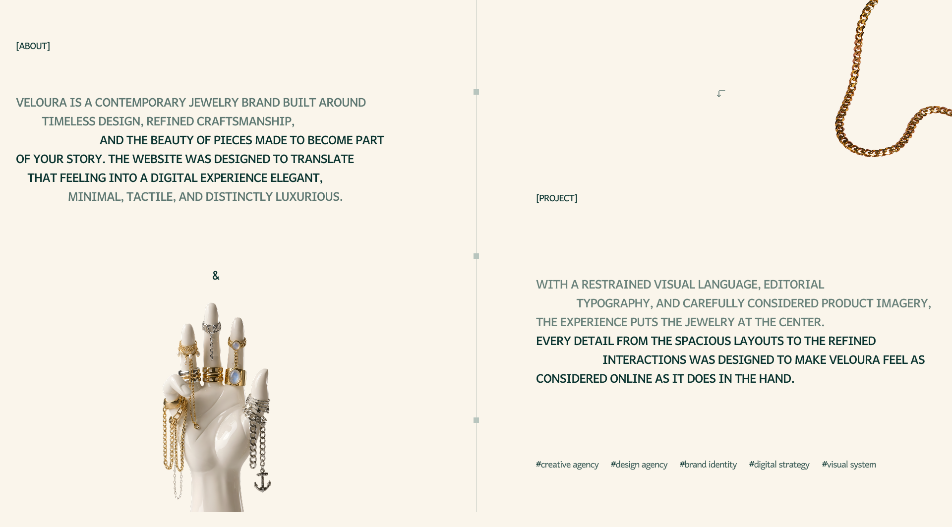 Veloura luxury jewelry website design by Mound Studio