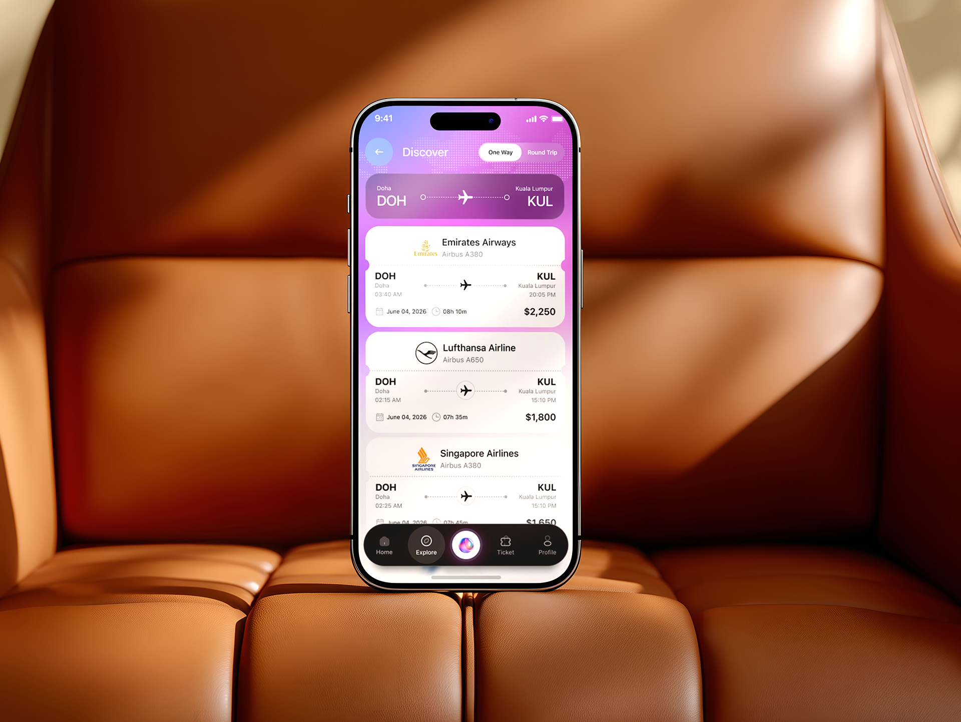 Navoair AI flight booking mobile app design, screen 3 of 18