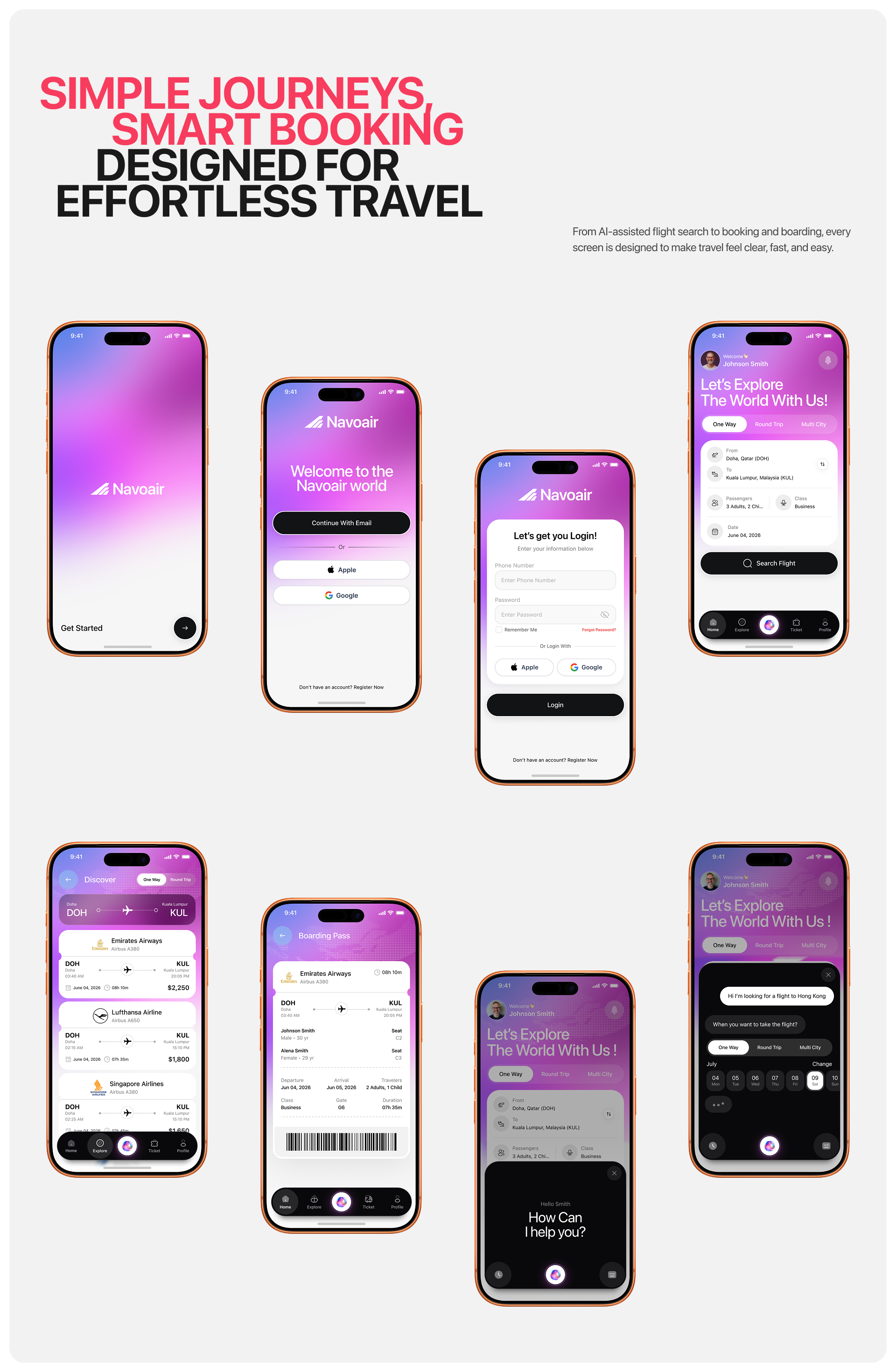 Navoair AI flight booking mobile app design, screen 6 of 18