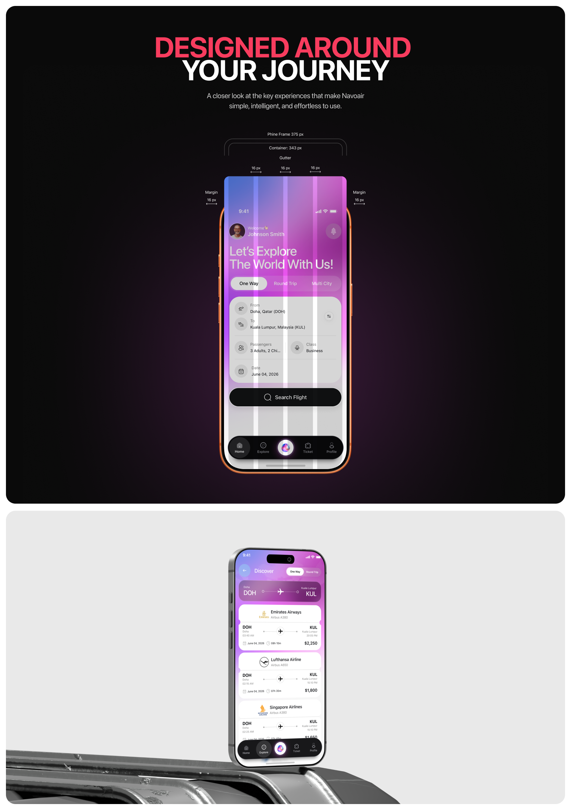 Navoair AI flight booking mobile app design, screen 8 of 18