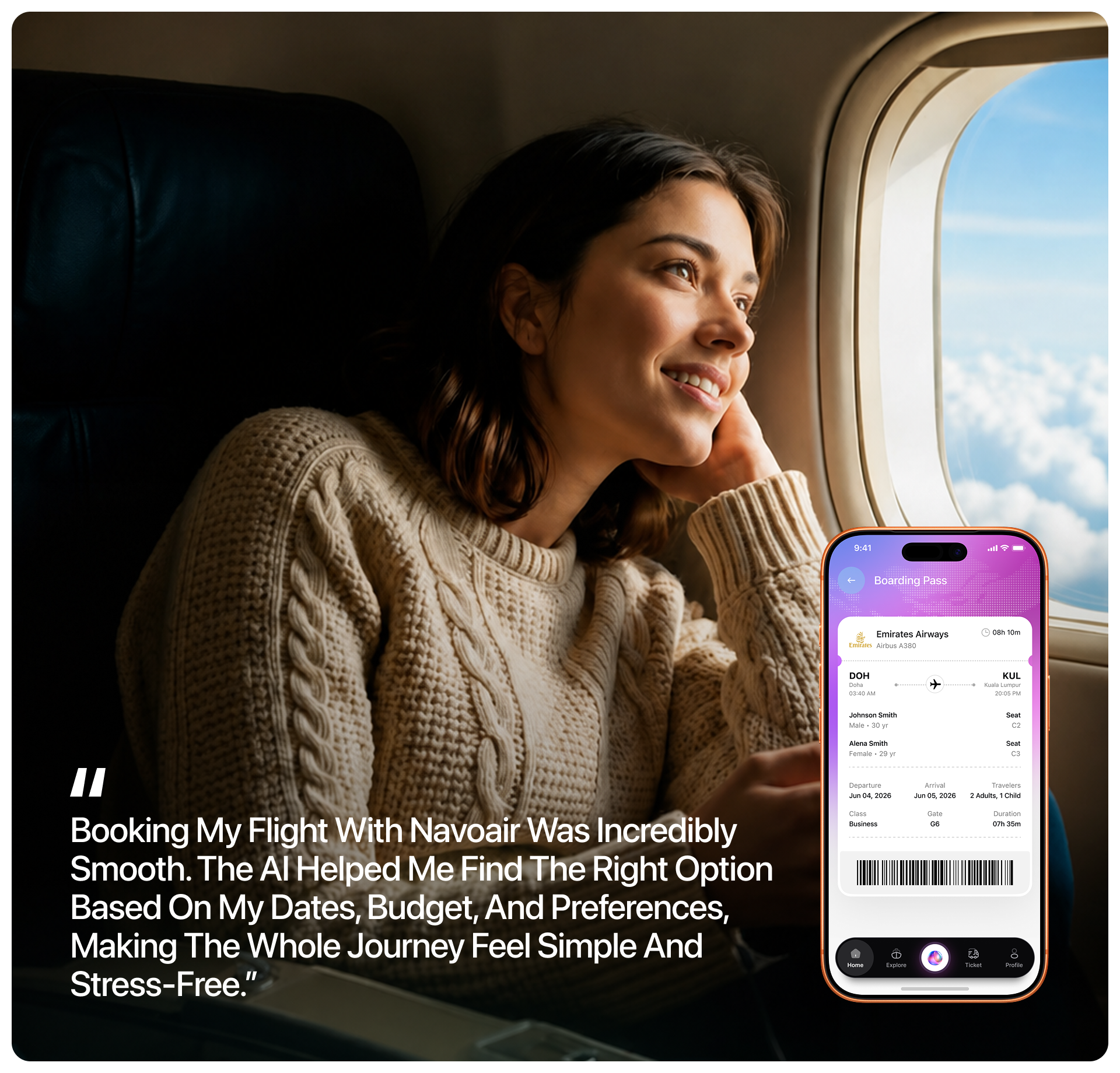 Navoair AI flight booking mobile app design, screen 9 of 18