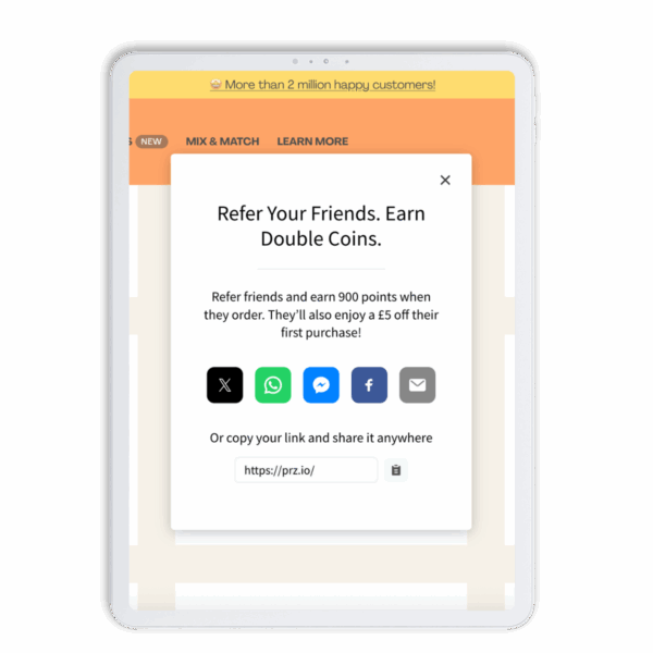 A message HOLY's loyalty members see when they are referring a friend