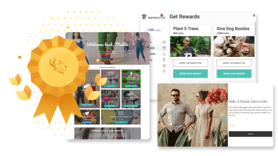 A collage of customer loyalty programs showing a variety of ways in which customers can earn loyalty points - including referring a friend and planting trees.