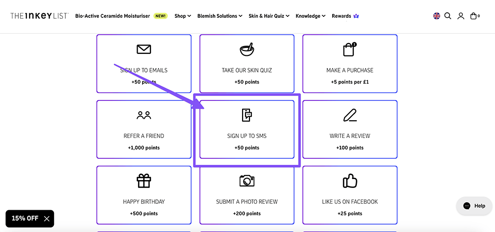 Inkey List sms signups