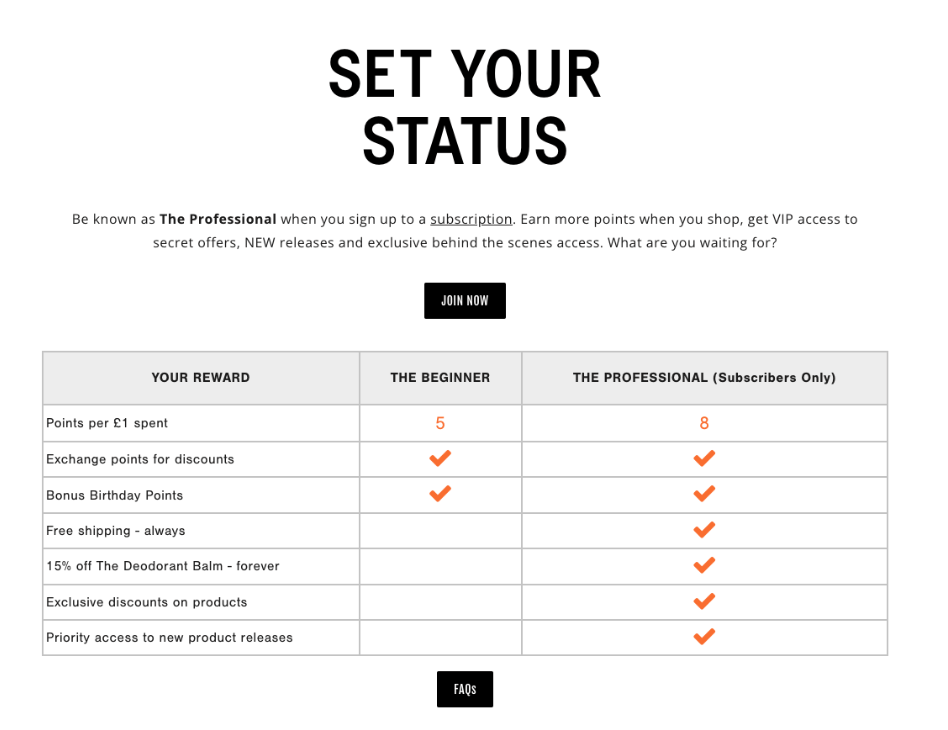 An example of AKT London's loyalty program that provides exclusive perks to members in their higher loyalty tiers.