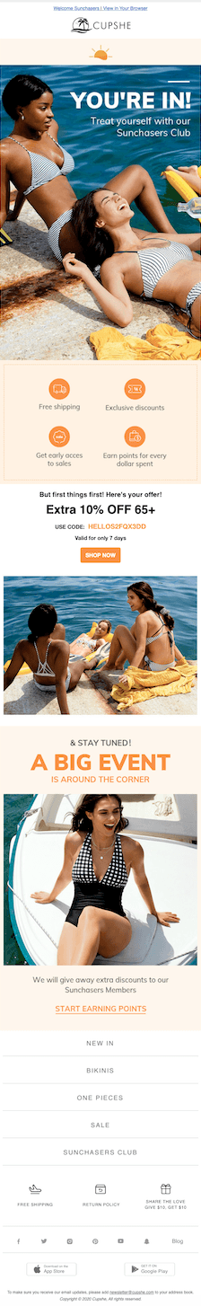 personalized communications: Welcome email [Cupshe]